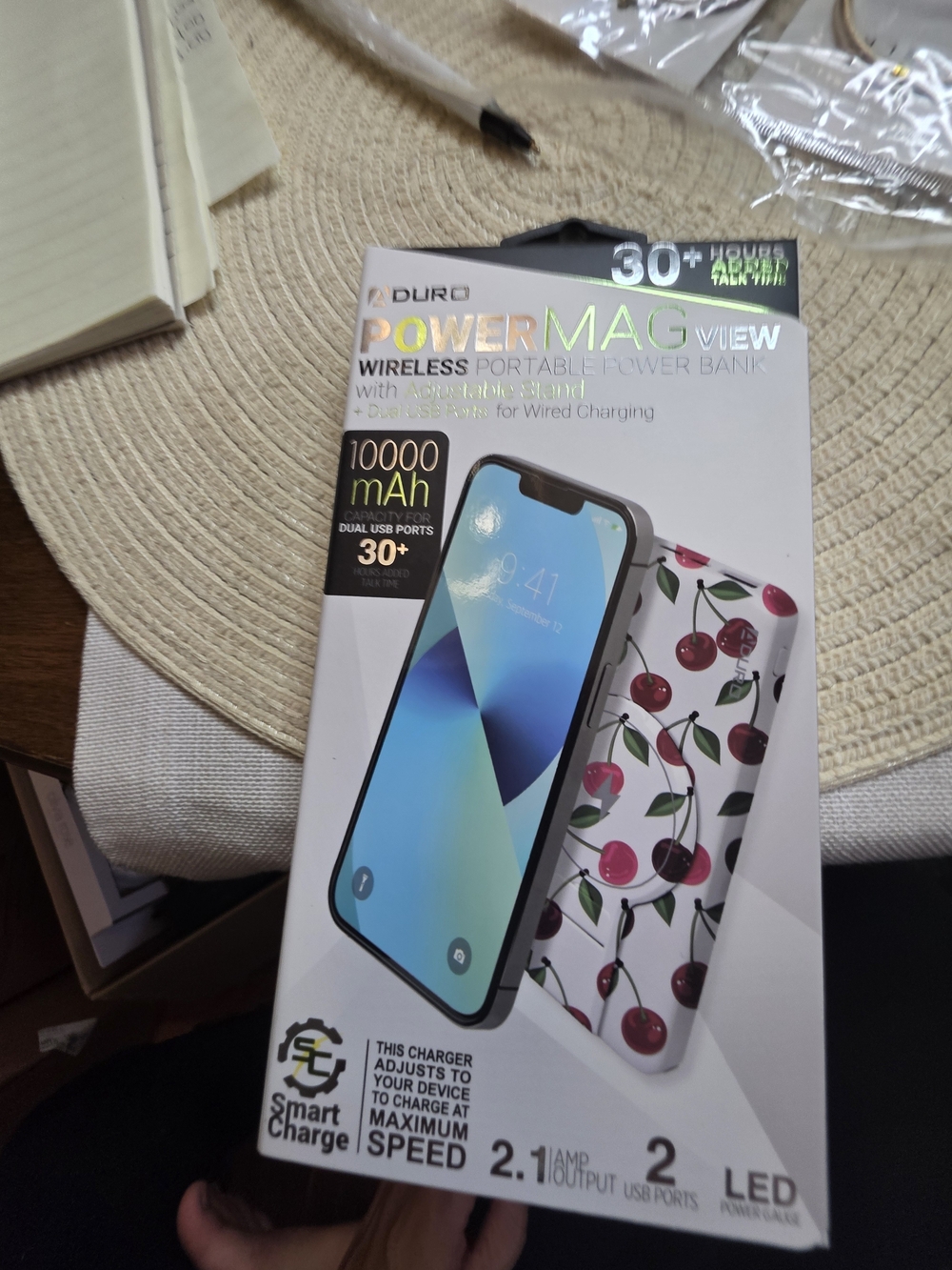 DURO PowerMag View 10000mAh Wireless Power Bank - White Cherry Design